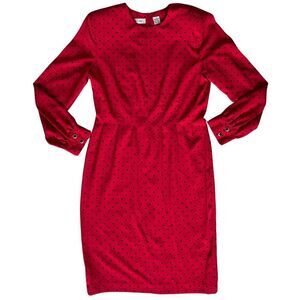 Ms Chaus Womens Dress Long Sleeve‎ Red & Black Polka Dot Size 12 Vintage Holiday